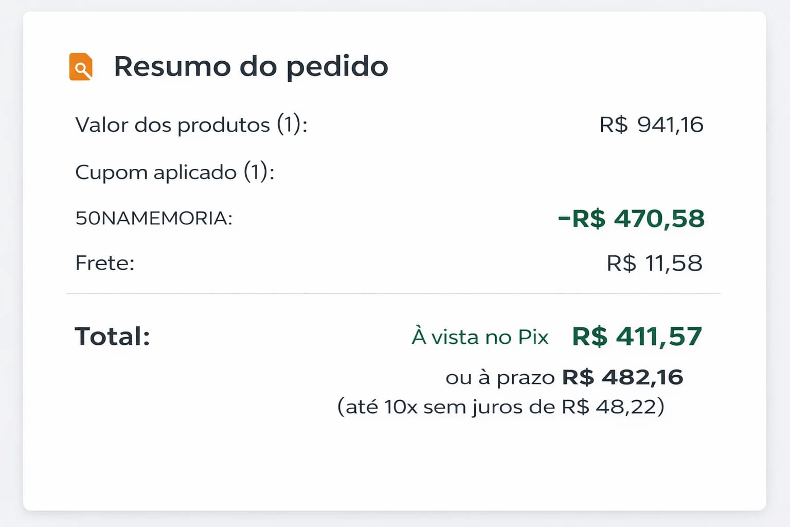 Cupom de desconto exclusivo aplicado direto no carrinho de compras