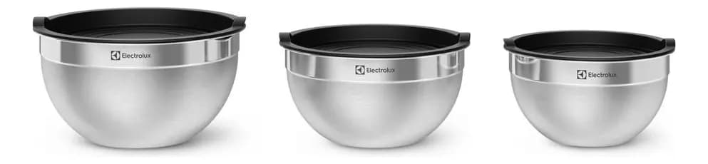 Kit 3 Bowls Electrolux em Inox com Tampa Plástica