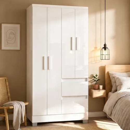 Guarda Roupa Solteiro 4 Portas 2 Gavetas Nápoles Poquema
