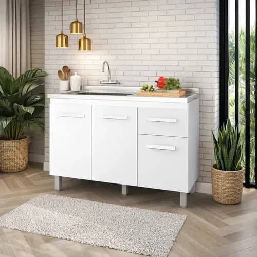 Balcão de Cozinha Moblis Anita 3 Portas 1 Gaveta Branco