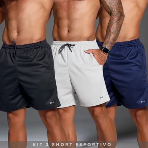 Kit 3 Shorts Futebol Masculino para Treino e Academia