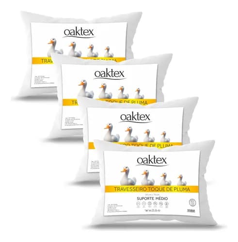 Kit 4 Travesseiros Oaktex 50x70 Antialérgico Fibra Siliconada