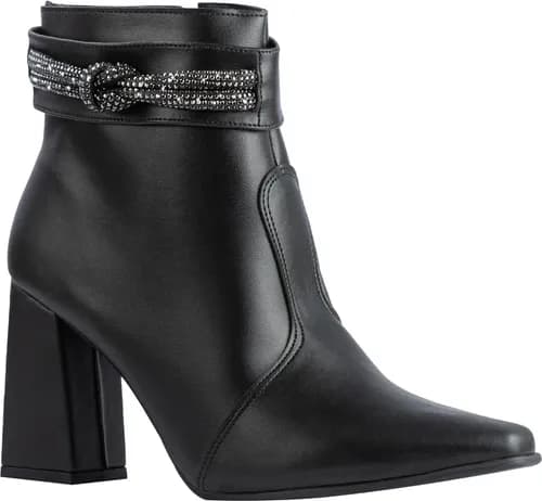 Bota Feminina Strass Bico Fino Salto Alto Grosso por R$ 87,92 com cupom ACESSORIOSML