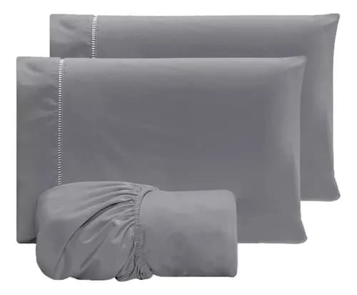 Jogo de Lençol Casal 3 Peças 400 Fios Hipercal Cinza