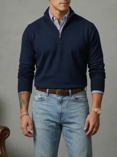 Suéter Masculino Zíper Gola Alta Old Money por R$82
