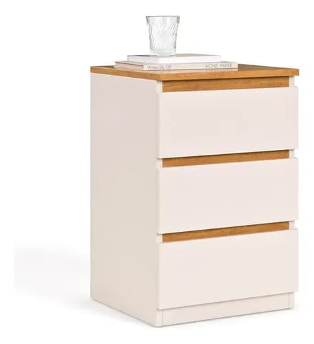Mesa de Cabeceira Retrô com 3 Gavetas para Quarto