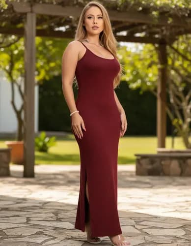 Vestido Longo Alcinha Canelado com Fenda Lateral