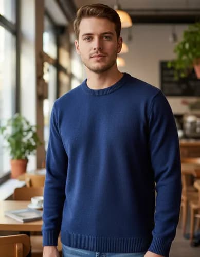 Blusa Tricô Masculina Lã Suéter Gola Careca Inverno