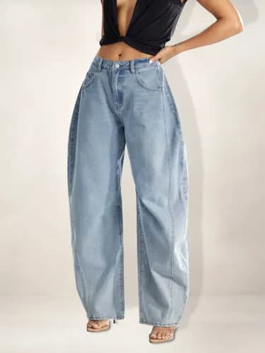 Calca Jeans Baggy Feminina Cintura Alta Lavagem Clara Bellabonitta por R$ 79,94 (com cupom MODANOML)