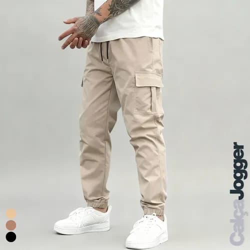 Calca Jogger Cargo Masculina de Sarja (Streetwear) por R$ 50 com cupom