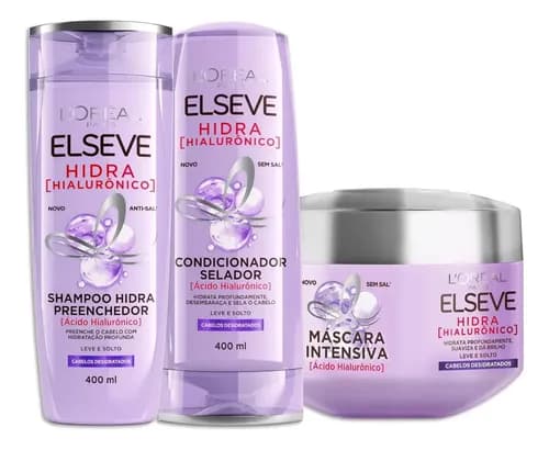 Kit Elseve Hidra Hialurônico (Shampoo 200ml + Condicionador 200ml + Creme 300g) por R$ 68,90