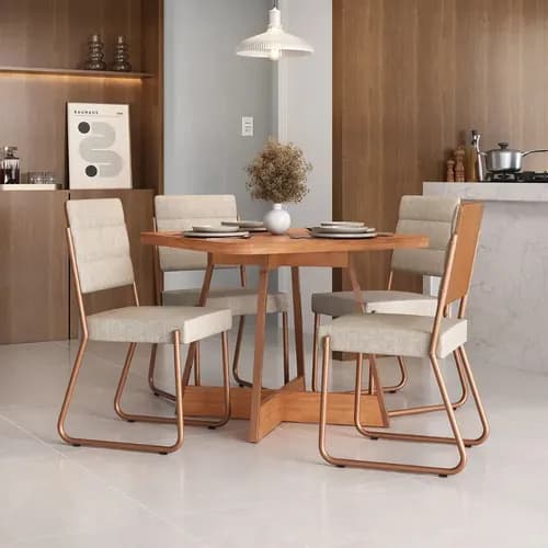 Conjunto Sala de Jantar Charlotte Carraro 4 Cadeiras Nogal/Rosê no Pix