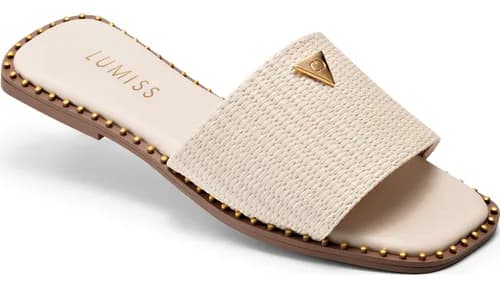 Sandália Rasteira Feminina Bico Quadrado Juta Confortável