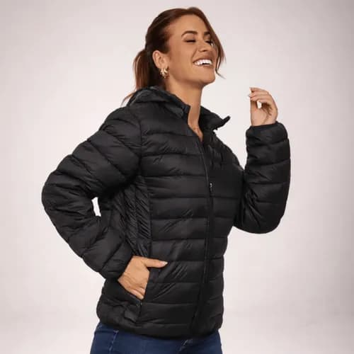Jaqueta Puffer Feminina Impermeável com Bolso - Oferta em Promoção