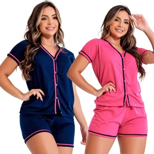 Kit 2 Pijamas Curtos Americanos para Amamentação com Botões