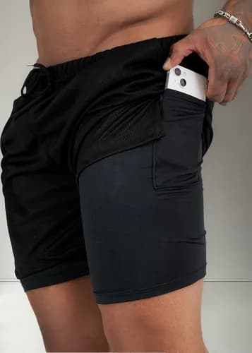 Kit 3 Shorts Compressão Térmico 2 Em 1 com Bolsos Academia