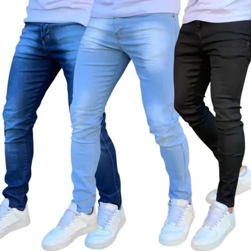 Kit 3 Calças Jeans Masculinas Skinny com Costura Reforçada