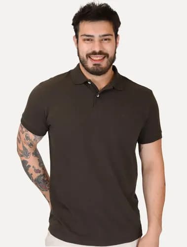 Polo Aramis Masculina Basic Piquet Marrom Escuro