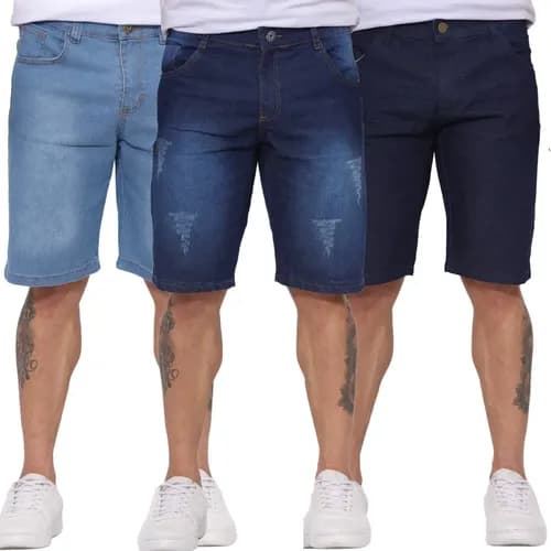 Kit 3 Bermudas Jeans Masculinas com NF-e - Promoção no Pix