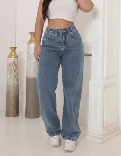 Calça Jeans Wide Leg Feminina Stillger Cintura Alta Sem Lycra 100% Algodão