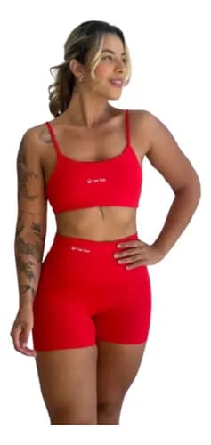 Conjunto Fitness Feminino Virginia Top e Shorts Meia Coxa Cintura Alta por R$ 34