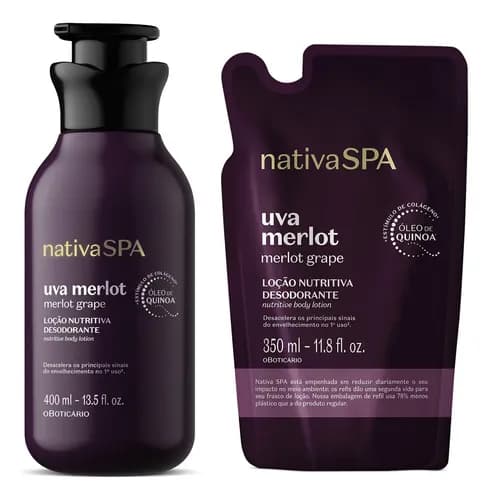 Combo O Boticário Nativa Spa Uva Merlot Loção Corporal 400ml + Refil 350ml
