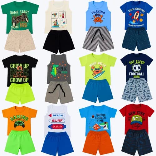 Kit Roupa Infantil Menino 10 Peças (5 Camisetas + 5 Bermudas) com Cupom MODANOML