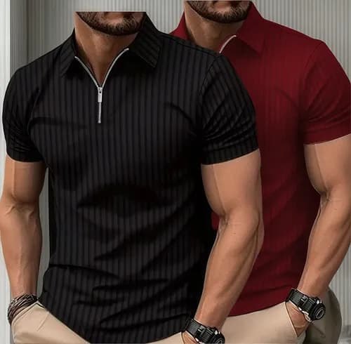 Kit 2 Camisetas Polo Masculinas Caneladas com Zíper (Manga Curta) por R$ 49,40 com cupom