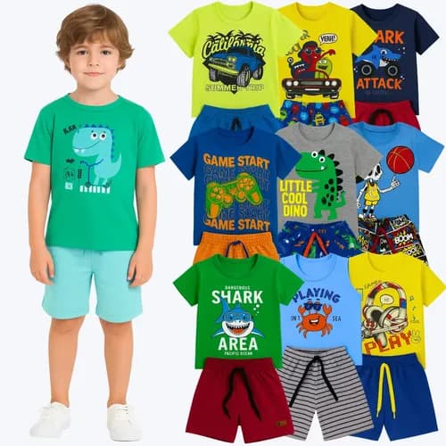 Kit 6 Peças Conjunto Infantil Verão Menino (3 Blusas + 3 Shorts)