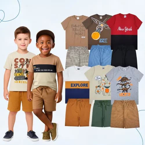 Kit Infantil Verão Menino 6 Peças (3 Camisetas + 3 Bermudas) por R$ 51 com cupom