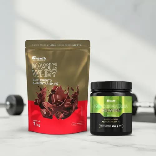 Kit Growth Whey Protein Basic Chocolate 1kg + Creatina 250g por R$ 94