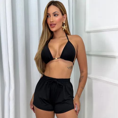 Conjunto Biquíni e Saída de Praia 3 Peças Tendência