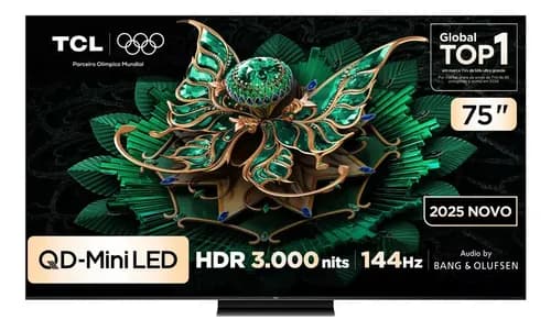 Smart TV TCL 75C7K 75" QD-Mini LED 4K 144Hz Google TV por R$ 6.074 no Pix (Cupom)