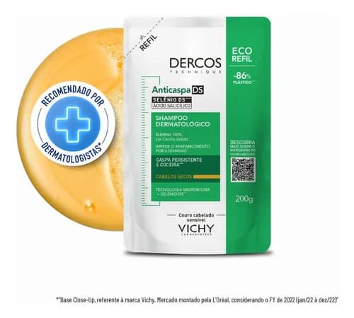 Refil Shampoo Anticaspa Dercos DS Vichy 200g