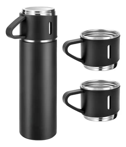Kit Garrafa Termica Inox 500ml com 3 Xicaras (Vacuum Bottle) - Oferta