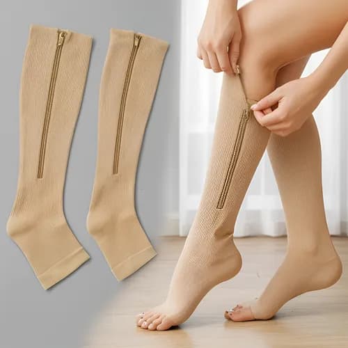 Meia de Compressão 3/4 com Zíper Anti Inchaço