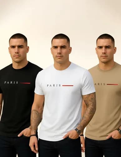 Kit 3 Camisetas Paris Masculinas em Algodão Premium com Cupom