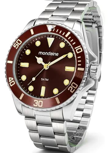 Relógio Masculino Mondaine Analógico Aço Prata Fundo Marrom