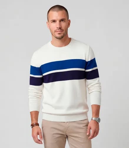 Suéter Masculino Diametro Comfort Tricot Listrado Branco