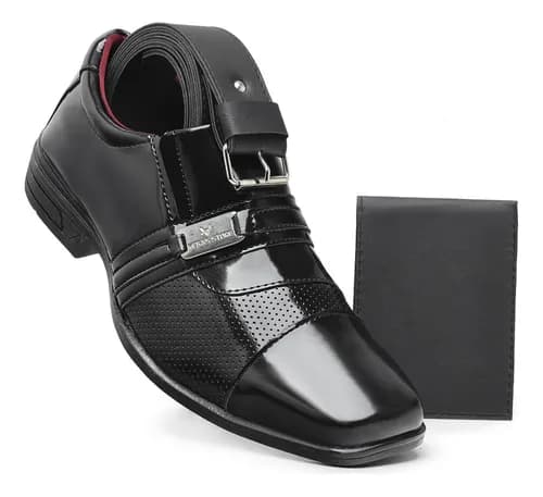 Kit Sapato Social Bico Quadrado Verniz Conforto