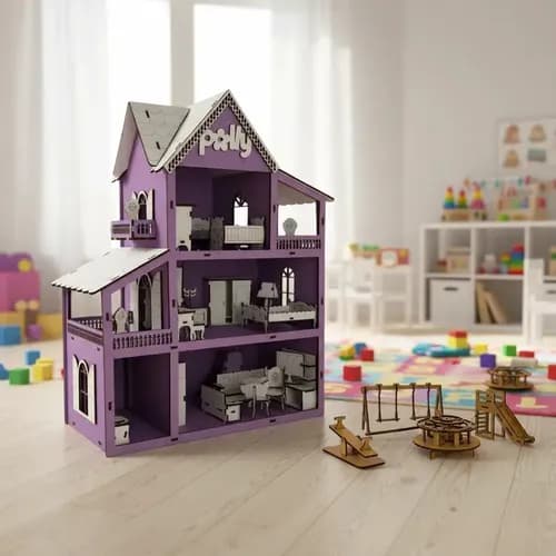 Casinha de Boneca em Madeira com 19 Móveis e Parquinho