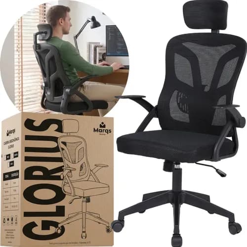 Cadeira de Escritório Ergonômica NR17 Marqs Home Giratória 180 kg Preta
