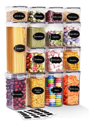 Kit 15 Potes Herméticos Cadence para Mantimentos Quadrado Branco