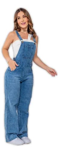 Jardineira Jeans Slim Feminina Cintura Alta com Elastano