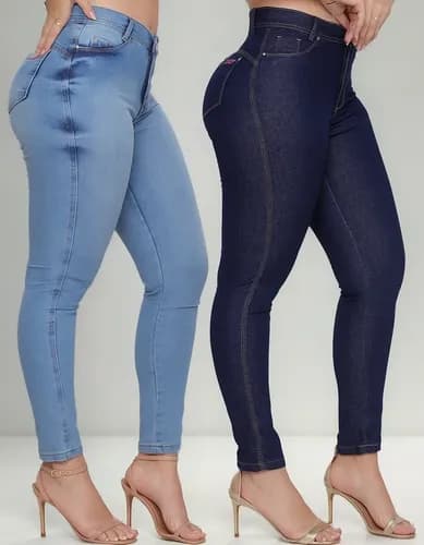 Kit 2 Calças Jeans Femininas Cintura Alta com Lycra
