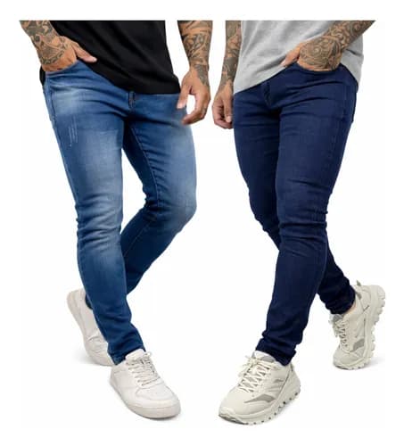 Kit 2 Calças Jeans Masculina Skinny Slim com Elastano