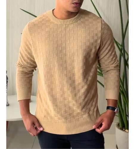 Sueter Masculino de Tricot Xadrez Manga Longa por R$ 84 (com cupom)