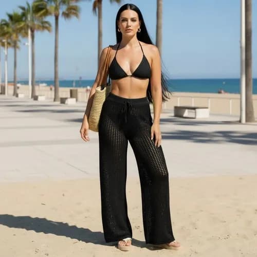 Calca Trico Saida de Praia Pantalona com Ajuste (Canga) por R$ 34,39