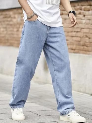 Calça Jeans Balão Masculina Baggy Reta Larga Streetwear por R$ 56,44 com cupom
