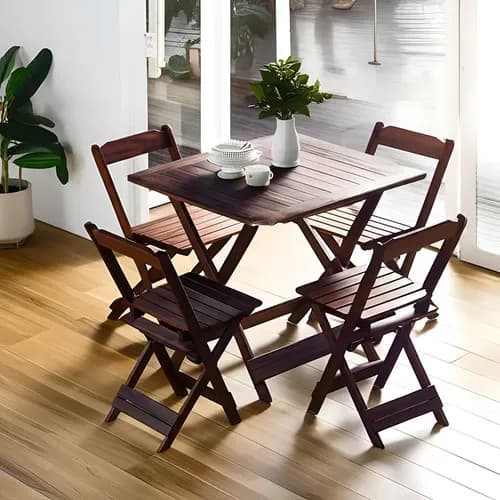 Jogo de Mesa Dobrável Bistrô 70x70 com 4 Cadeiras em Madeira Maciça por R$ 346 (com cupom)